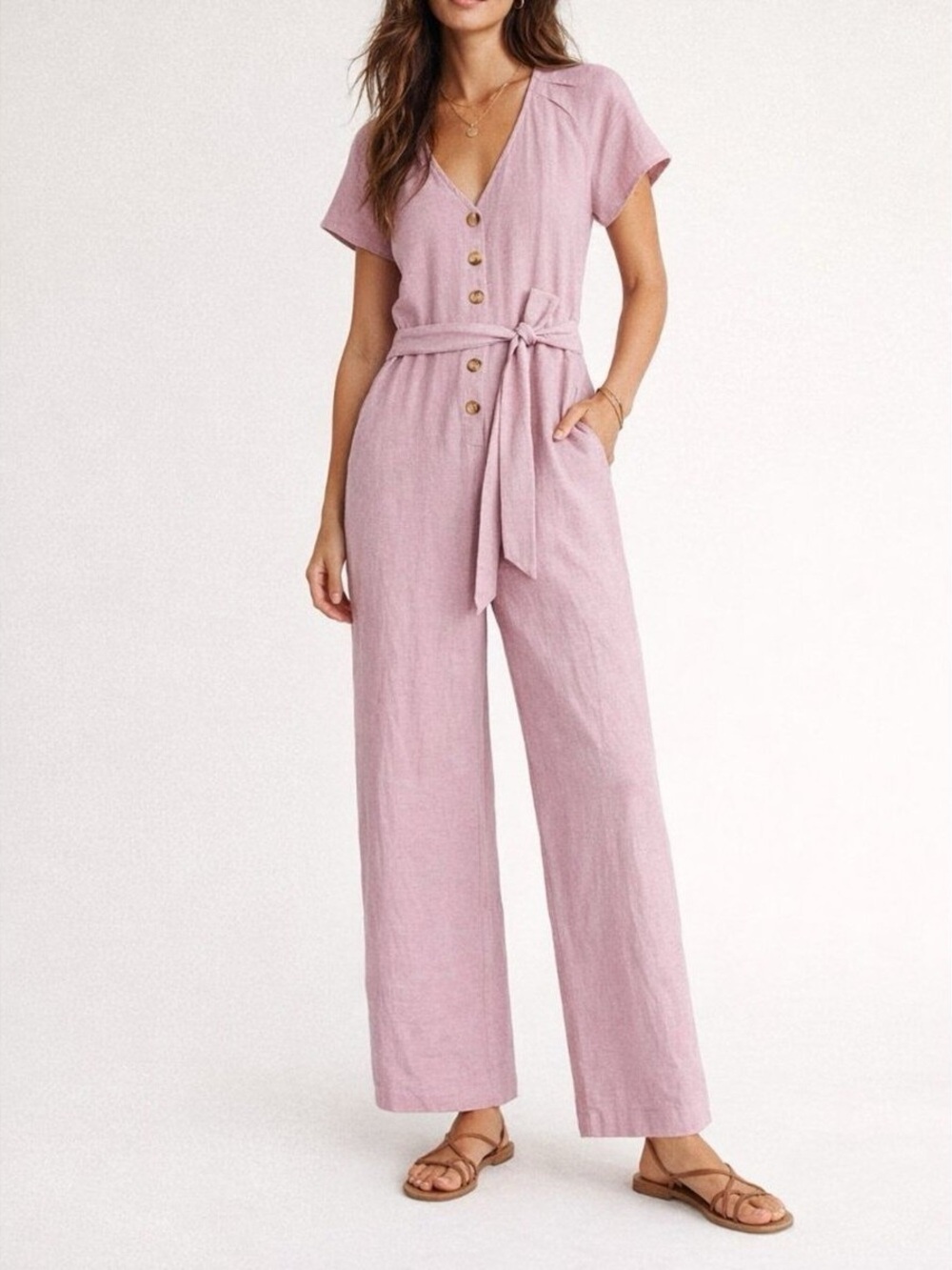 Madewell Lilac Pastel Purple Linen Cotton Short Sleeve Spring Jumpsuit, Size 2